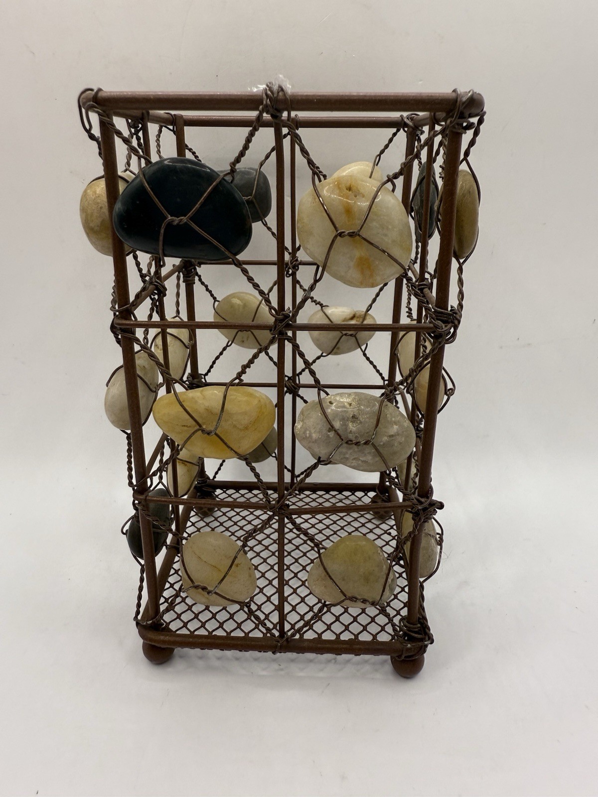 Decorative Metal Wired River Rocks Multi Use Footed Holder