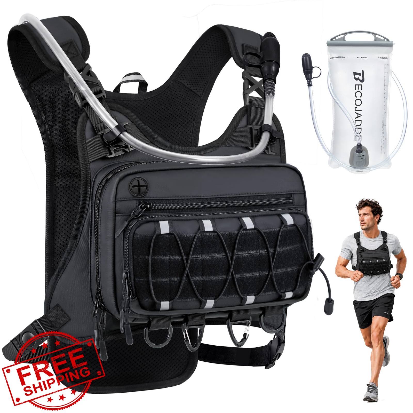 BECOJADDE Running Vest Black Hydration Pack 2L