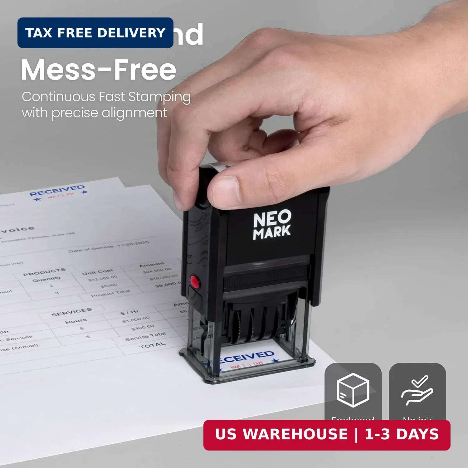 Self-Inking Received Date Stamp, 12-Year Adjustable Dater | Extra Replacement Pa
