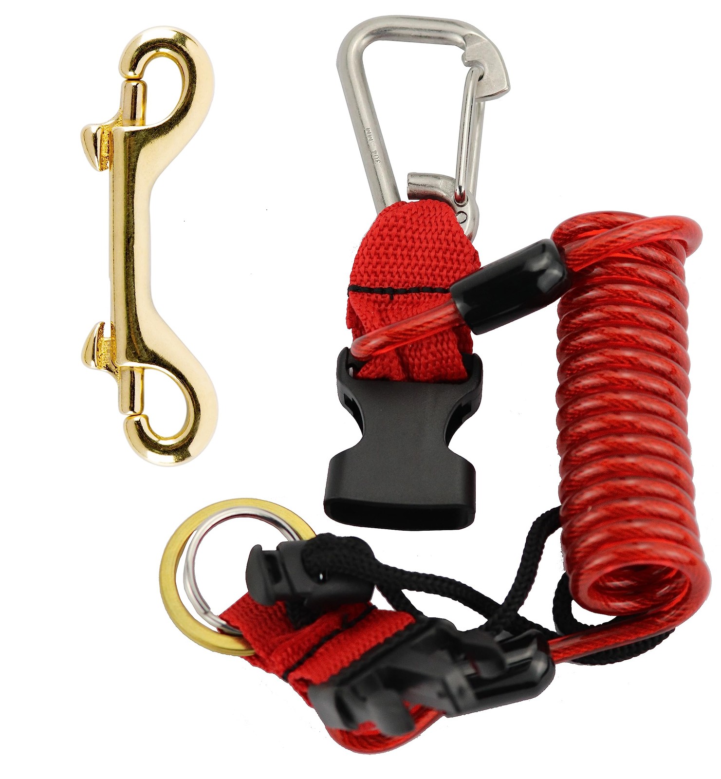 Scuba Diving Lanyard,Spring Coiled Lanyard,Double End Snap Hook Clip Diving H...