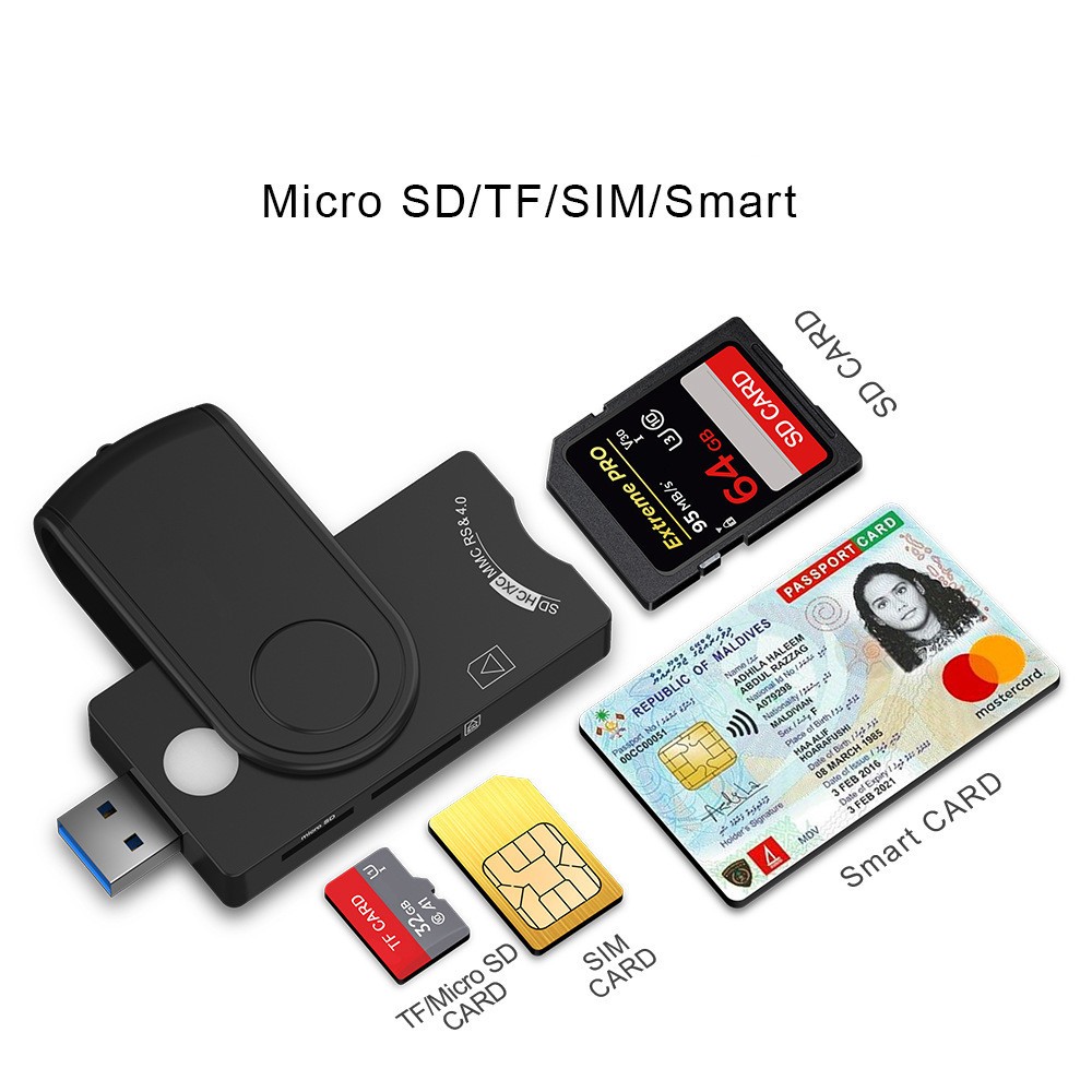 USB 3.0 2.0 Smart Card Reader Bank/SIM Memory Card Adapter Plug&Play