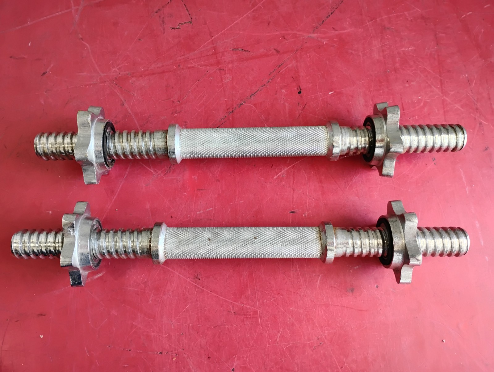 Vintage 14” Chrome Dumbbell Barbell Bars With Screw Collar Lock Nuts