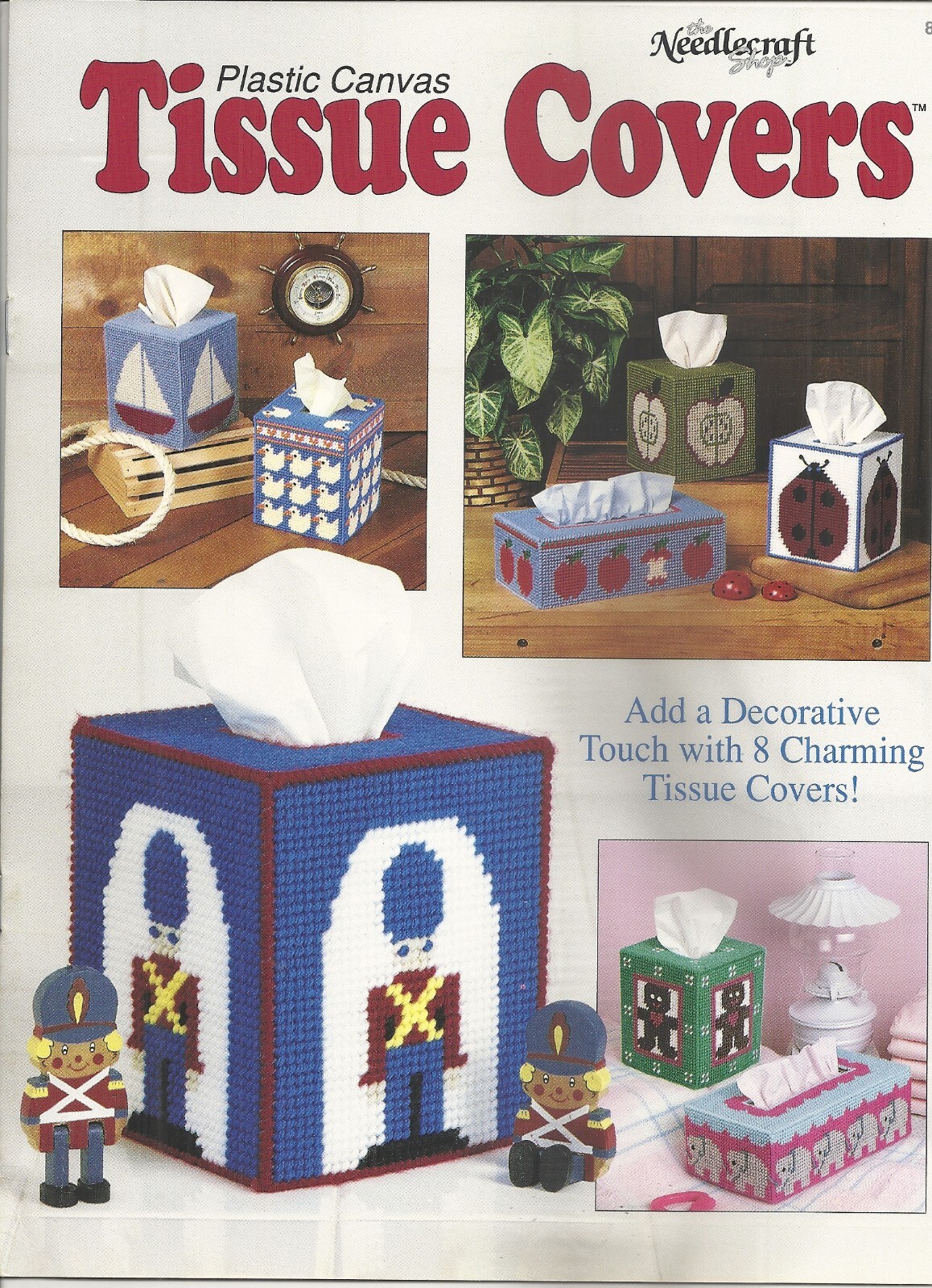 THE NEEDLECRAFT SHOP TISSUE BOX COVERS IN PLASTIC CANVAS LEAFLET #89PH1 ©1989