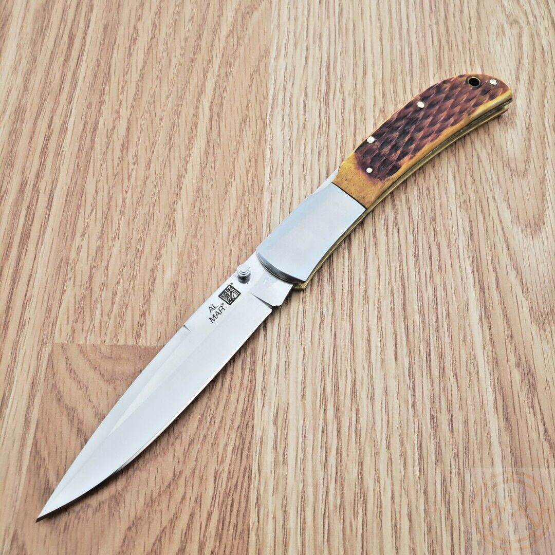 Al Mar Eagle Folding Knife 4" AUS-8 Steel Talon Blade Honey Jigged Bone Handle