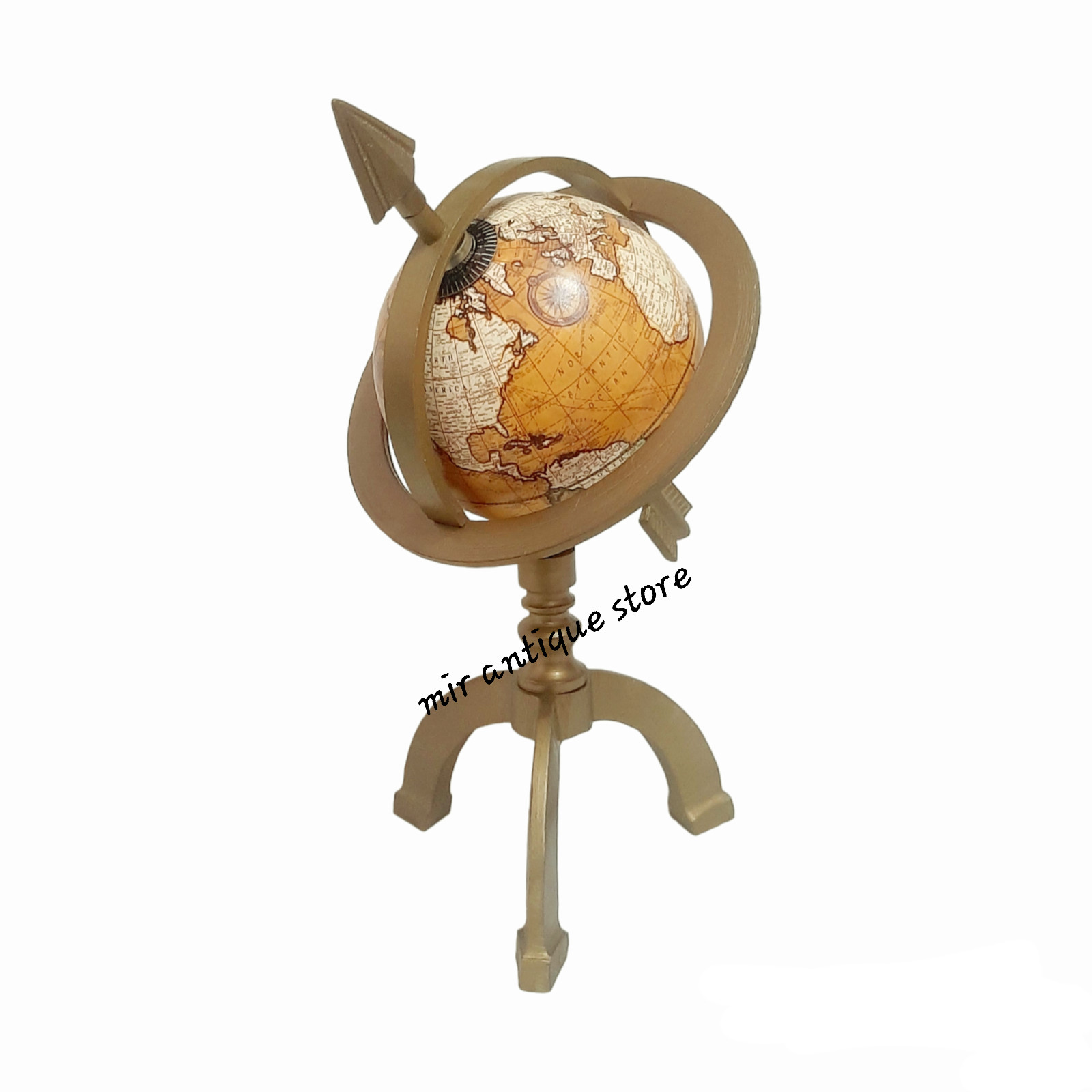 World Globe With Arrow Nautical Office Room Table Top Home Decor Solid Aluminum