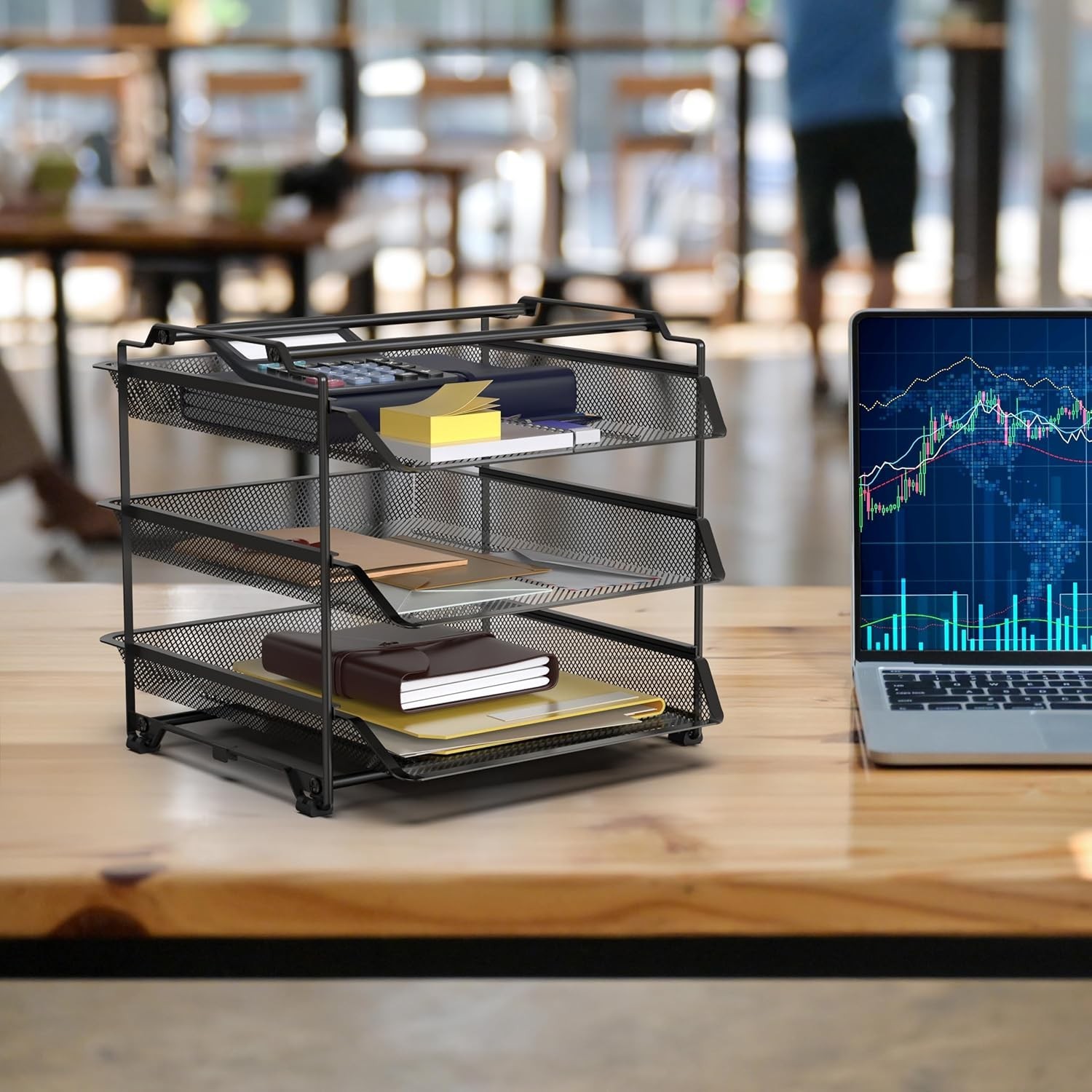Stackable Sliding Letter Tray Paper Organizer, 3 Tier, Black