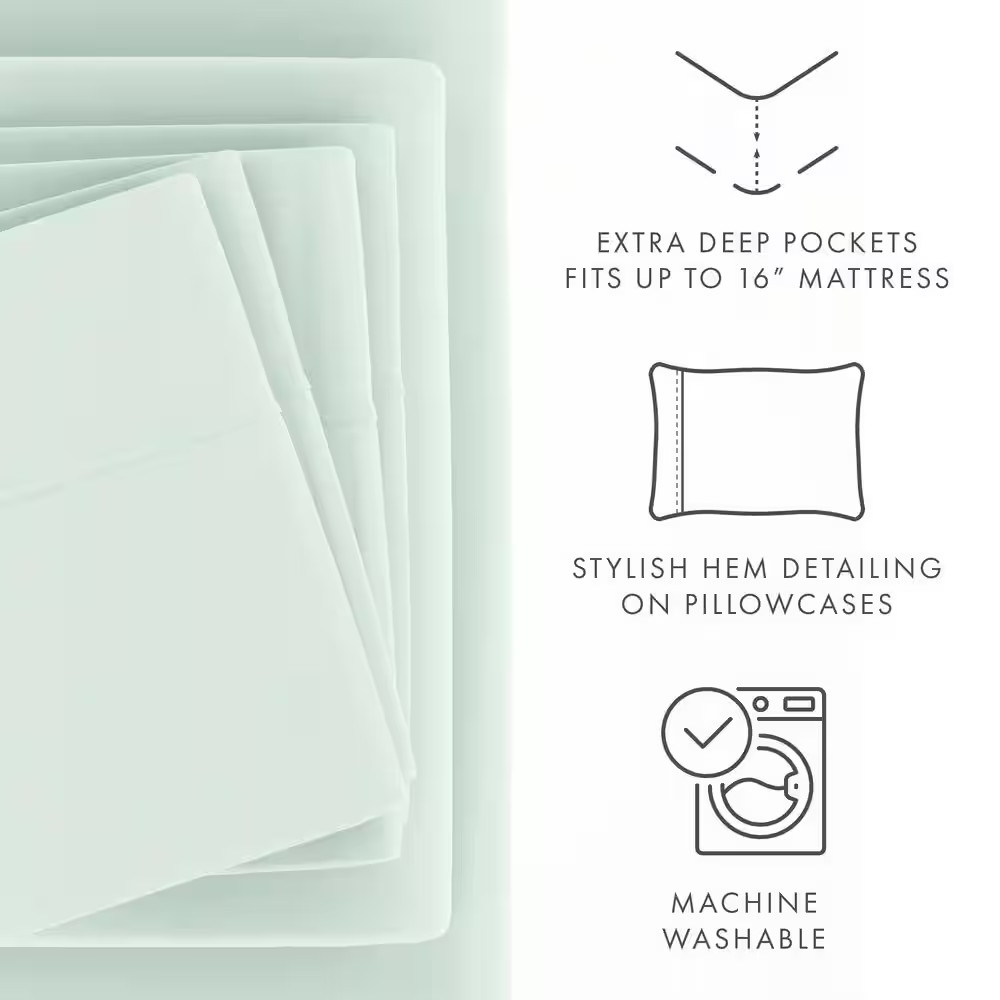 Luxury Ultra Soft 6 Piece Solid Mint Microfiber King Sheet Set Free Shipping New