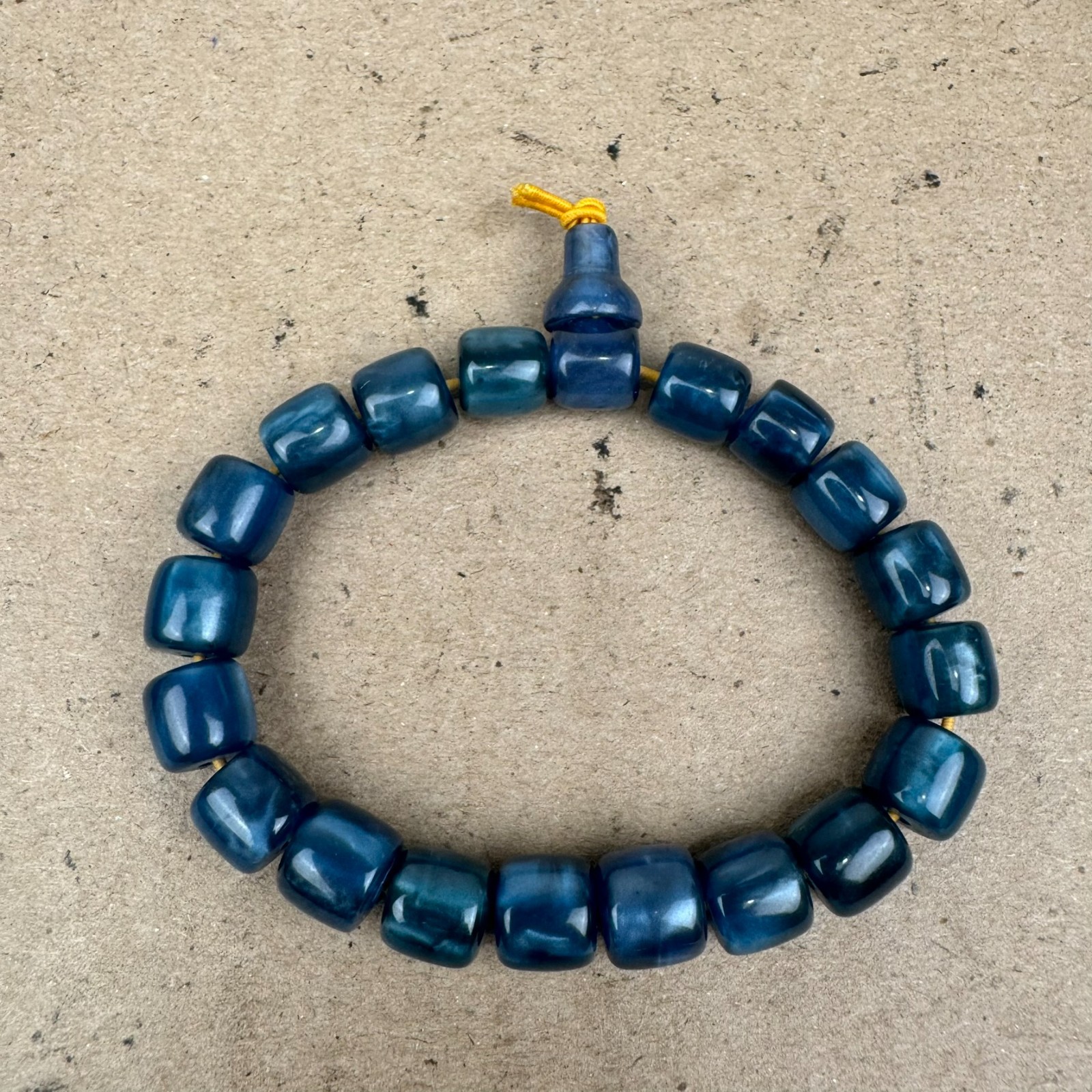 Dark Blue Luminous Barrel Bead Bracelet with Guru Bead Prayer Mala Unisex