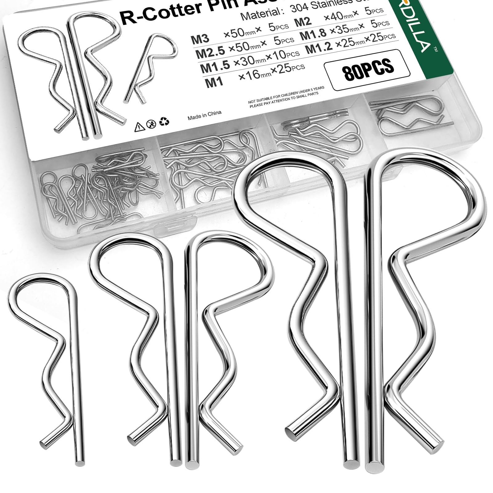 Cotter Pin Assortment Kit, 80pcs, Stainless Steel, 7 Sizes | Trailer, Tractor