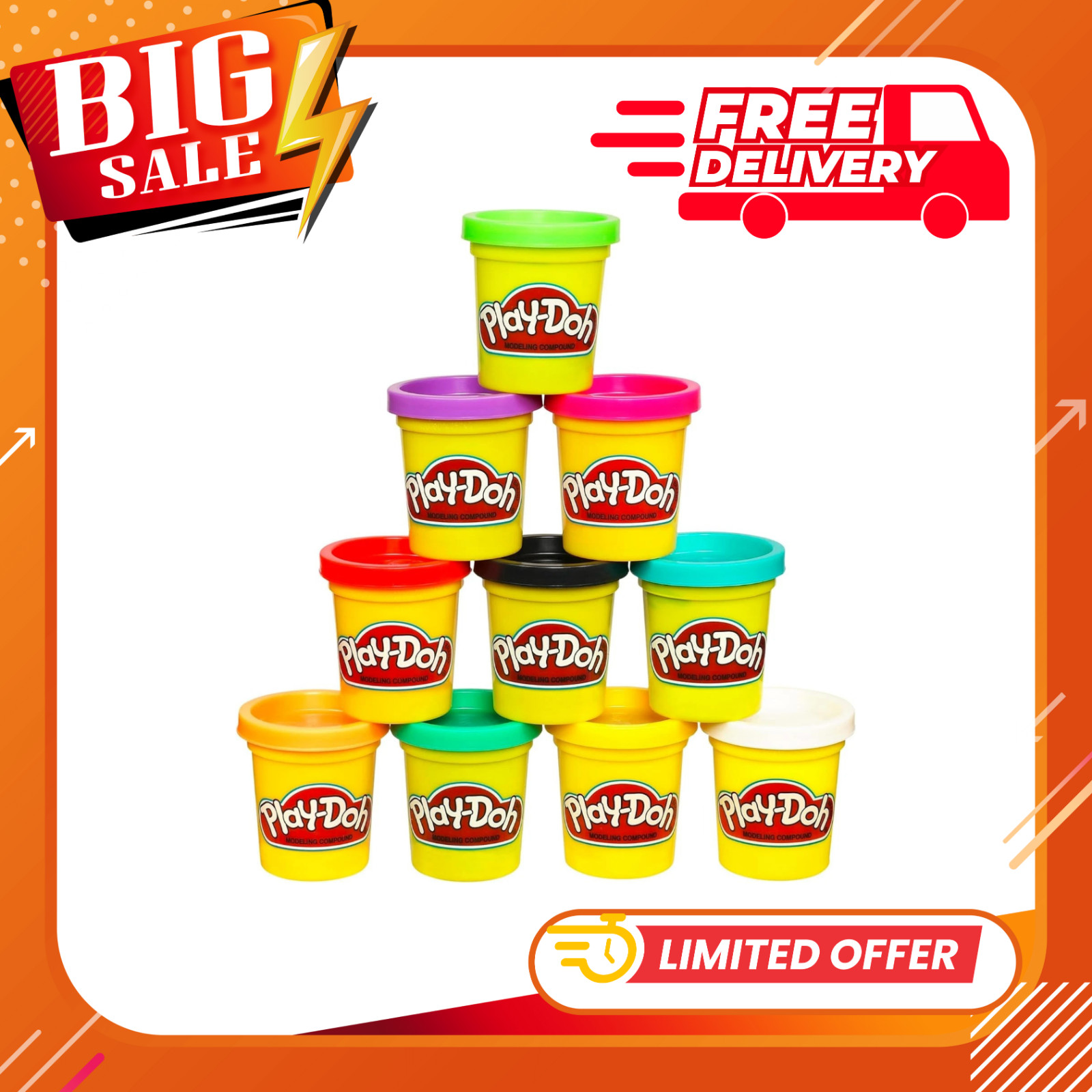 Play Doh Modeling Compound 10-Pack Case of Assorted Colors, Non-Toxic 2 Oz. Cans