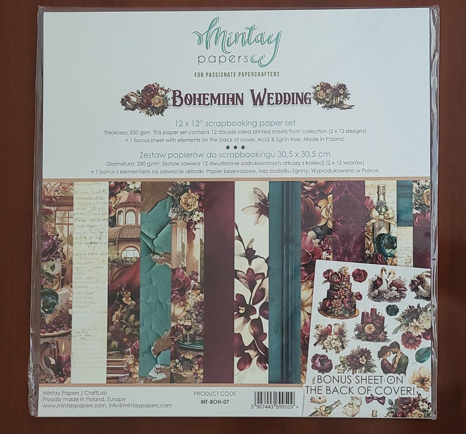 Mintay Papers - Bohemian Wedding 12X12 Paper set & extra set of cut outs