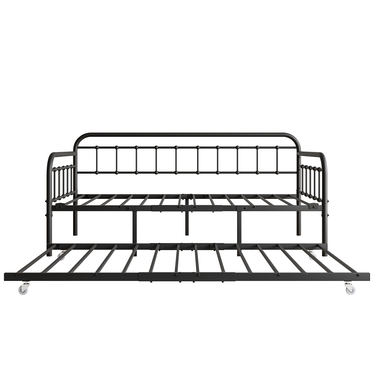 Twin Size Metal Daybed Bed Frame Sofa Bed with Pull Out Trundle Bed Black US