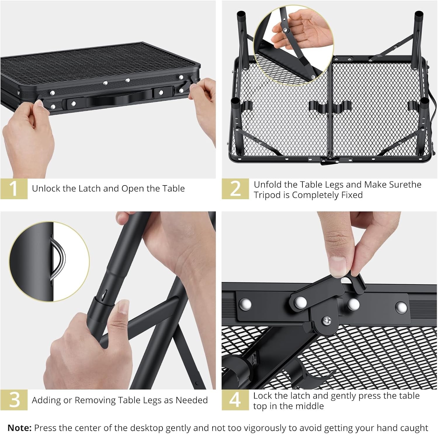 Folding Grill Table, Aluminum Camping Table Adjustable Height Max 27.5" Picnic T