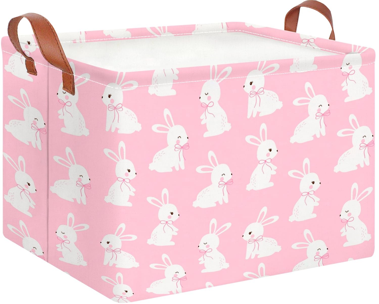CLOCOR Rectangular Pink Easter Gift Basket Empty,Waterproof Bunny