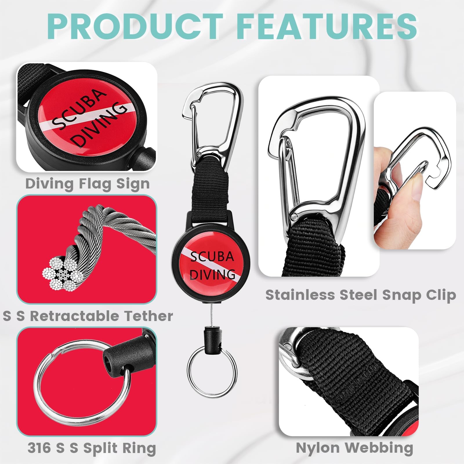 Scuba Diving Retractor, Dive Gear Keeper with 60cm/24'' Retractable Tether