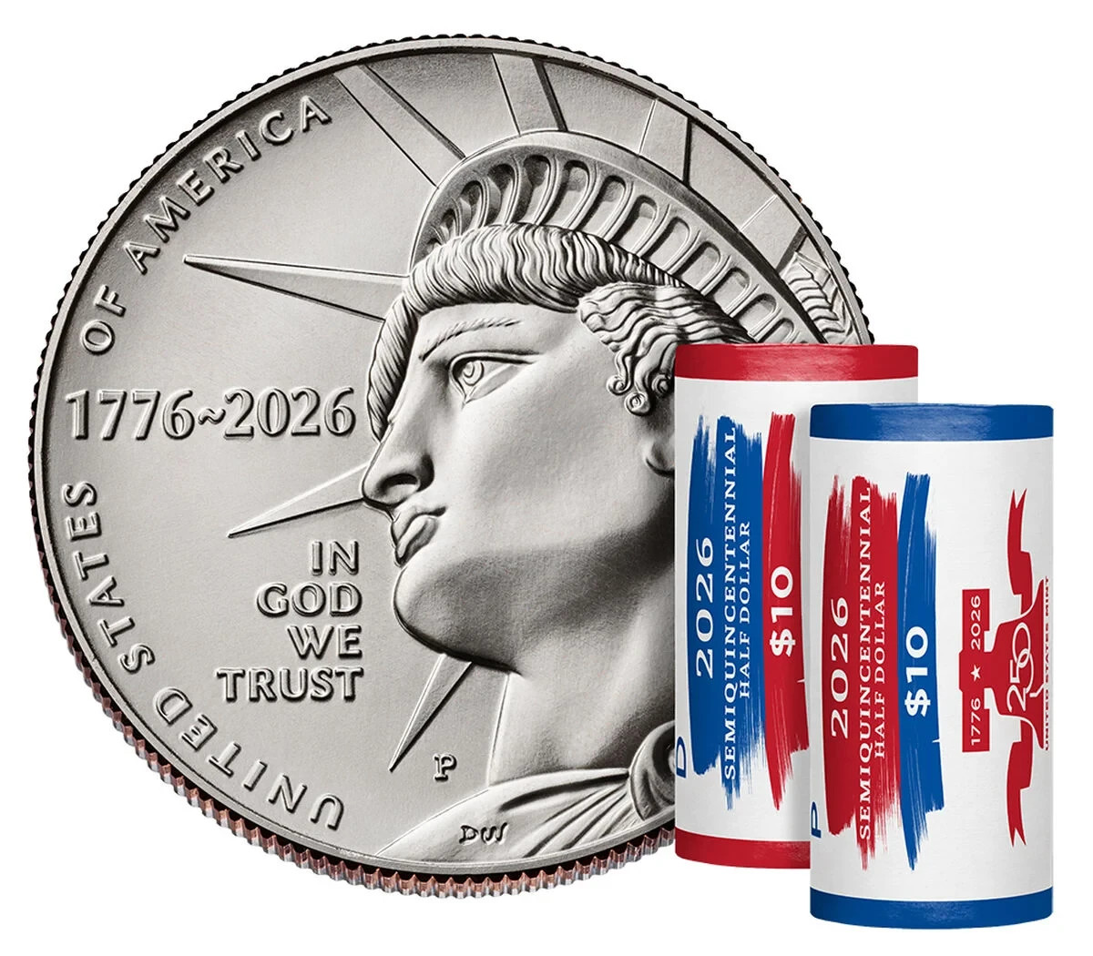 2026 P&D Semiquincentennial Enduring Liberty Half Dollar 2 Roll Mint Set (26QRA)