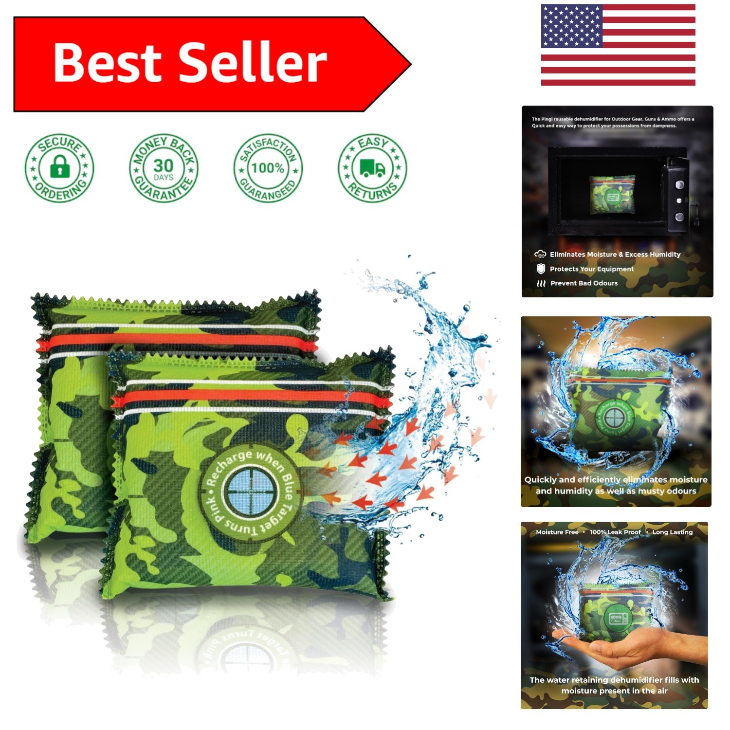 Portable Gun Safe Dehumidifier Bags - Rechargeable Moisture Control, 2-Pack