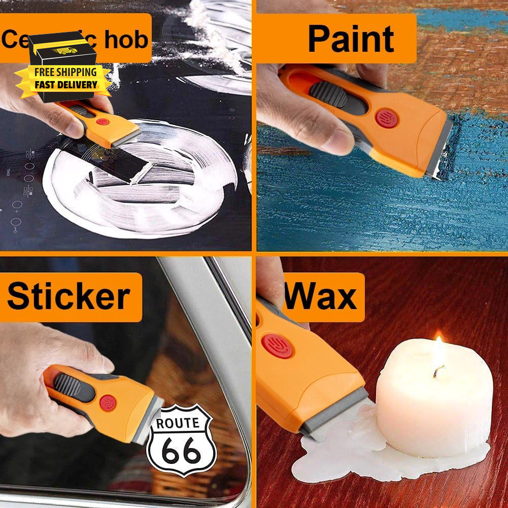 Razor Blade Scraper Tool for Cleaning with 15 Pcs Extra Blades, Multi-Surface No