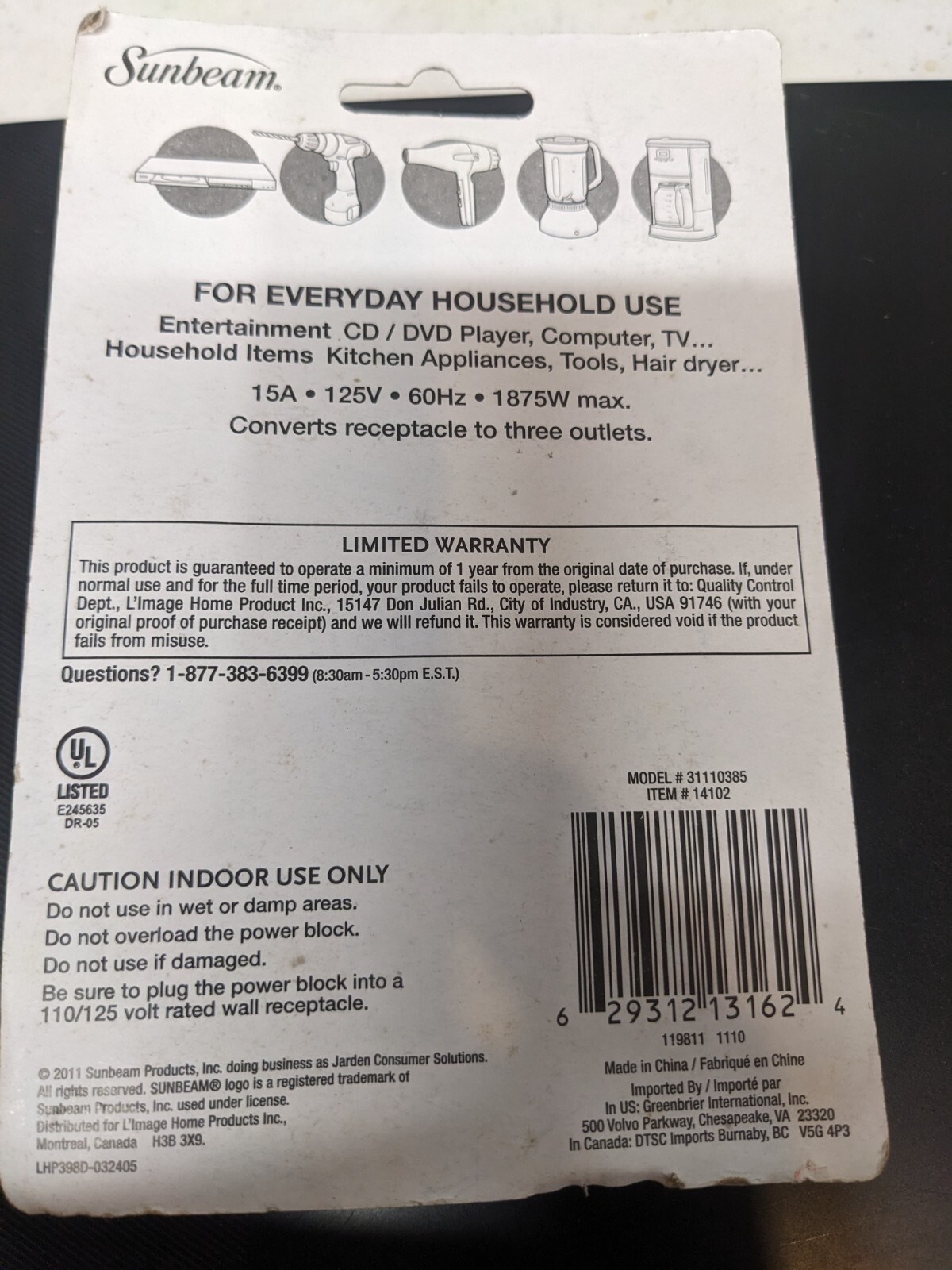 Sunbeam 3-Outlet Swivel Wall Plug