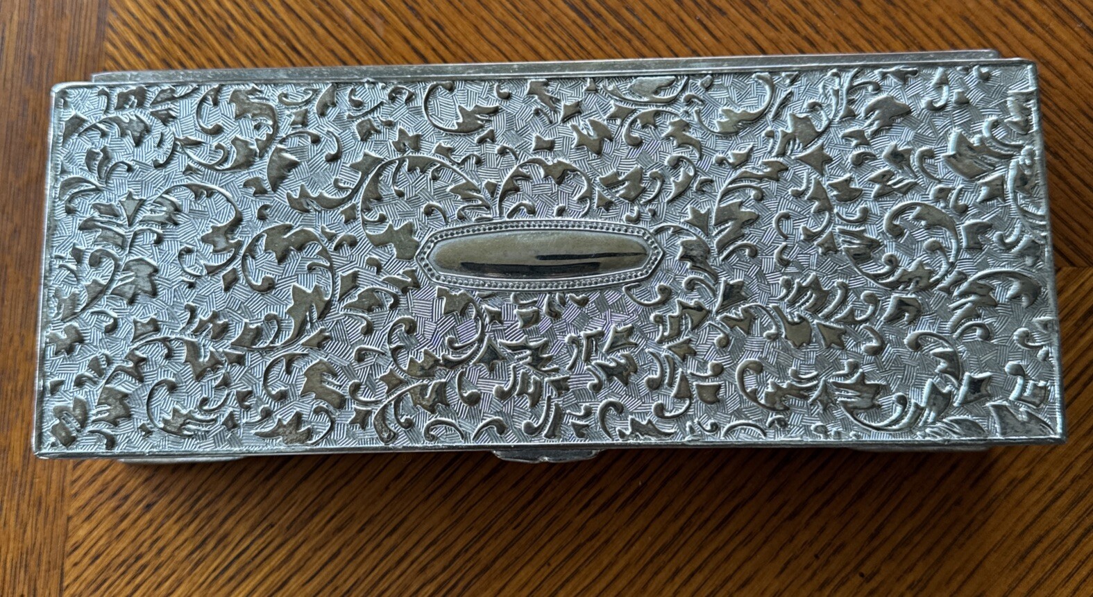 VTG International Silver Company Ornate Silver Jewelry Box~Velvet Lined~Mirror