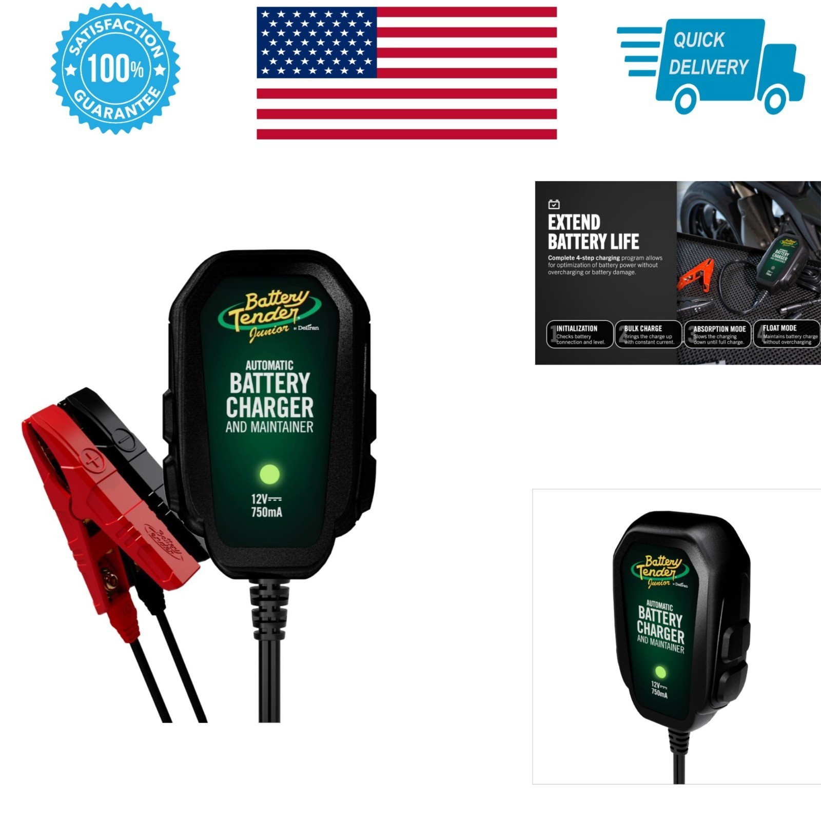 Battery Tender Junior 12V 750mA Charger for Motorcycle & ATVs