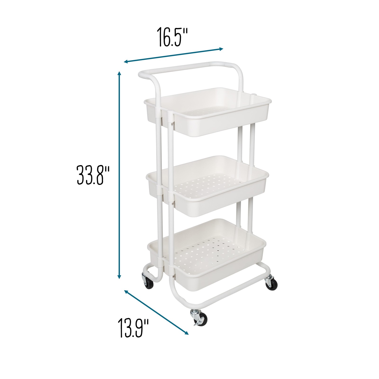 3-Tier Rolling Craft Cart with Handle, White