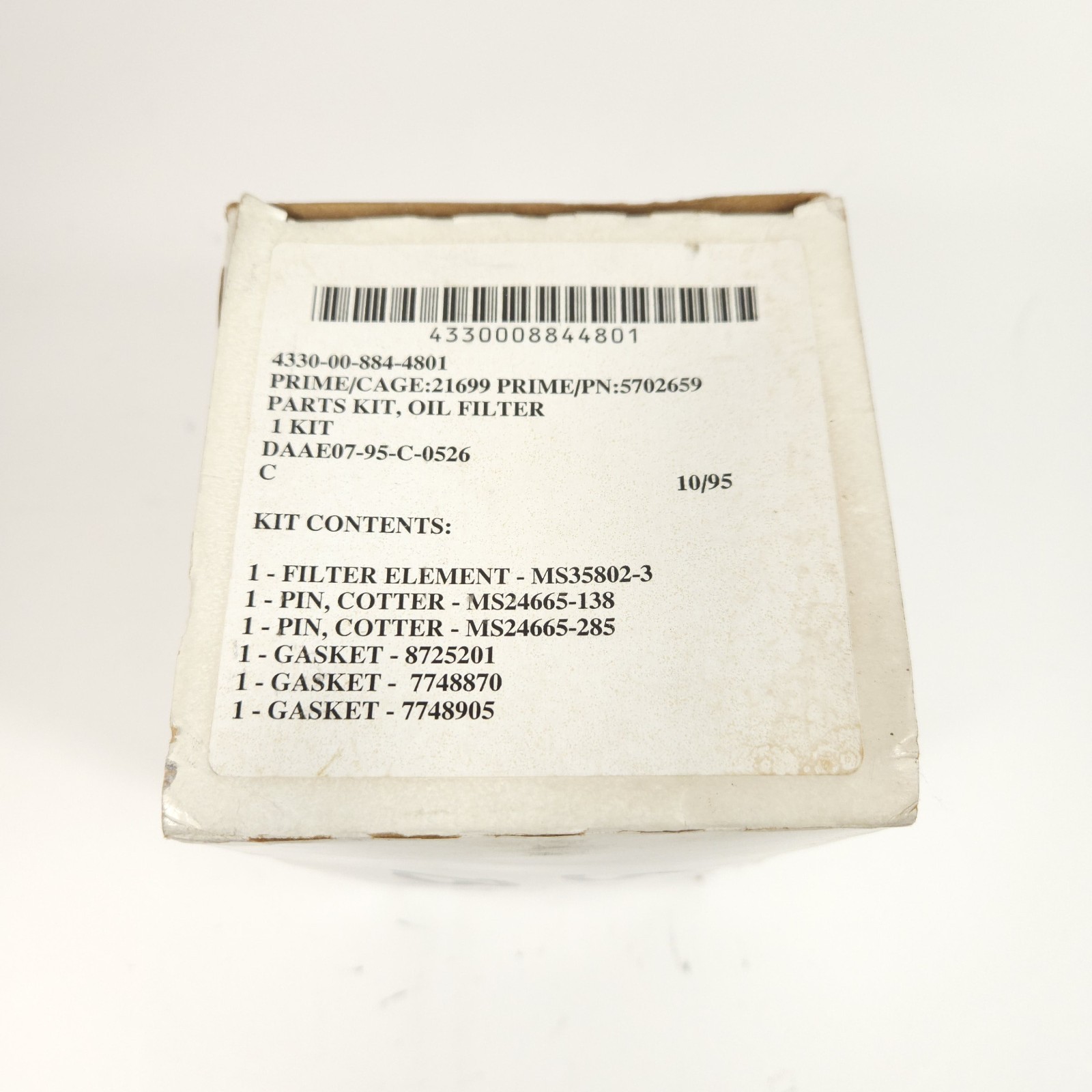 Oil Filter Parts Kit 2940-00-580-6283 New Unused MS35802-3 5702659 DAAE07