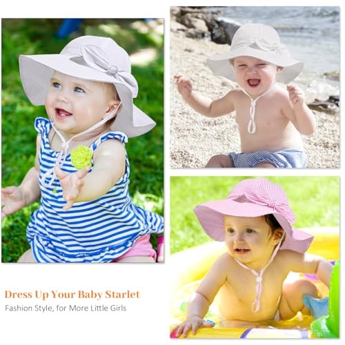 Baby Girl Sun Hat Summer Foldable Beach Hats with 6-24 Months Beige Stripe