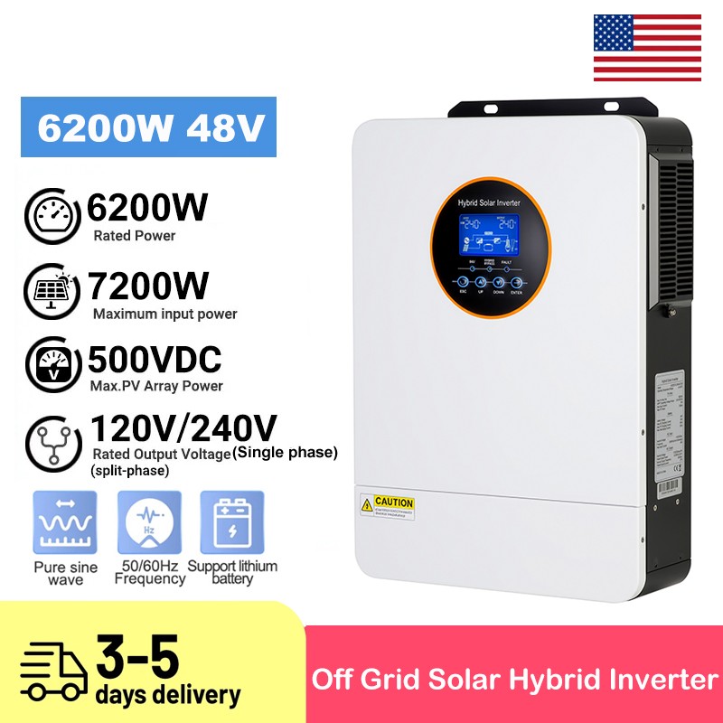 6200W Solar Hybrid Inverter 48Vdc-120V/220Vac Split Phase Off-Grid Converter US
