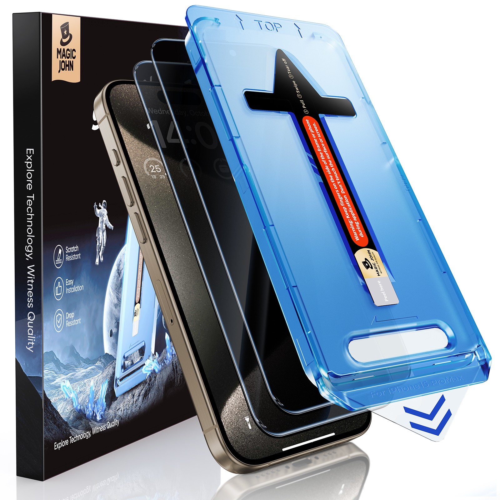 MAGIC JOHN 2 Pack for Privacy iPhone 15 Pro Max Screen Protector Tempered glass