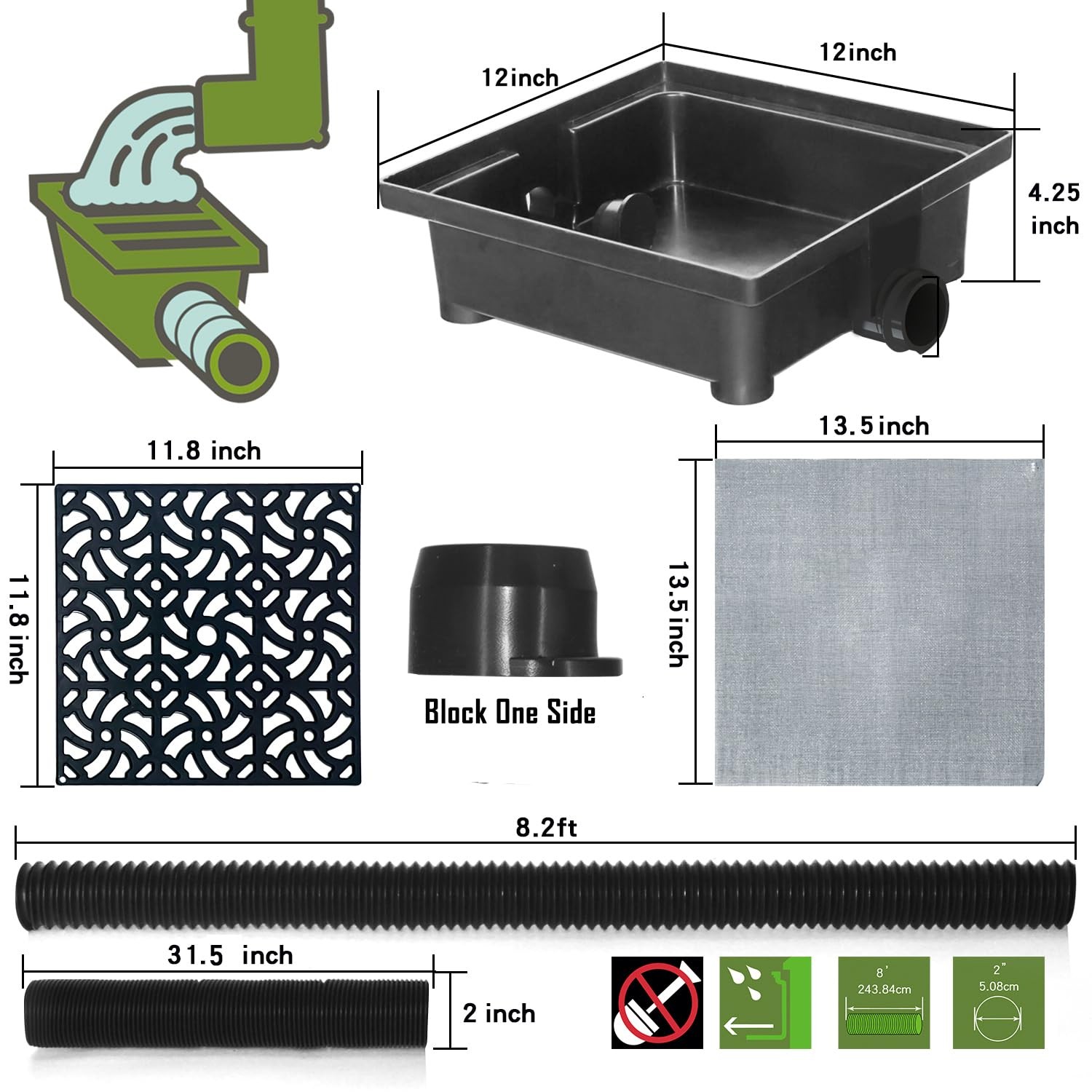 Gutter Downspout Extensions, Upgraded 12x12in Catch Basin Low Profile Downspo...