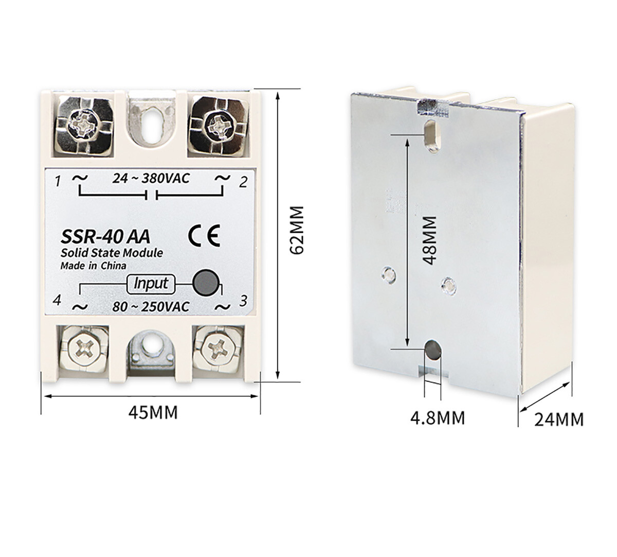 Solid State Relays SSR-10AA~100AA AC/AC Single Phase Mute Contactless Relays
