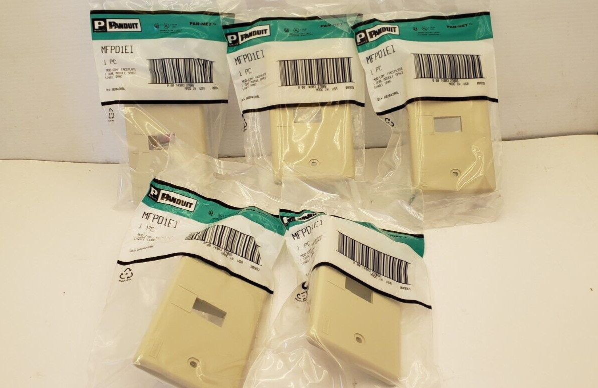 PANDUIT MFPD1EI "MOD-COM" FACEPLATE, 1 DUAL MODULE SPACE, 1 GANG (LOT OF 5) NIB