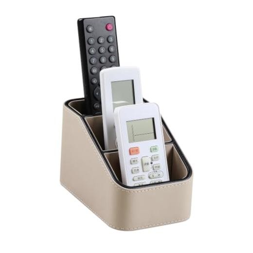 3 Compartments PU Leather Remote Control Holder, TV Remote Holder | Small Beige