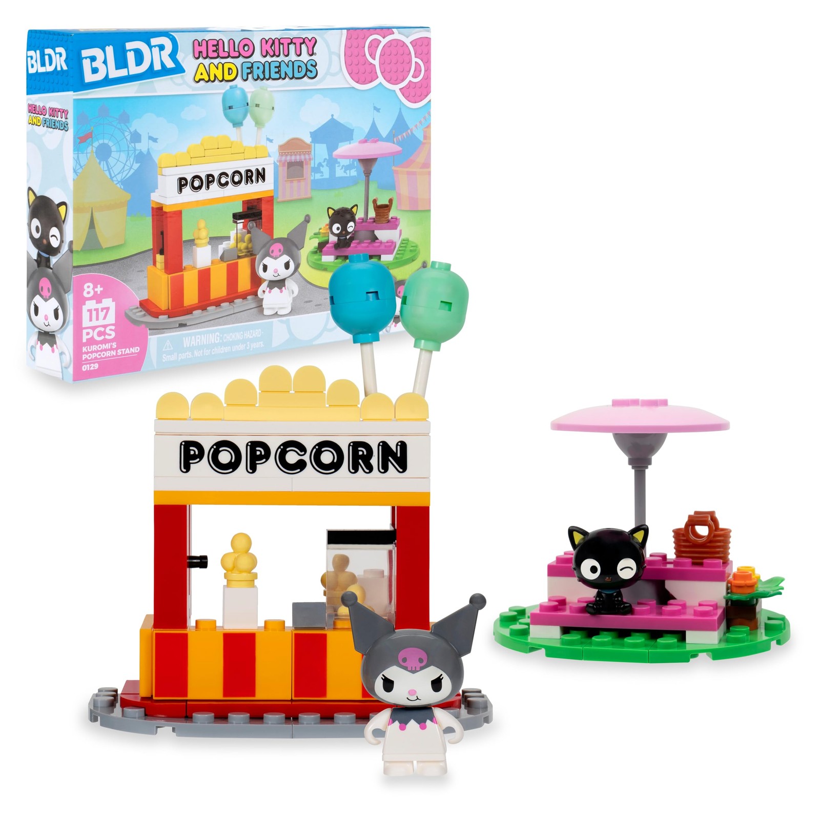 Building Set Hello Kitty Kuromi Popcorn Stand Poseable Minifigures BLDR Friends