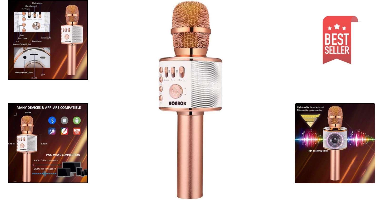 Bluetooth Karaoke Microphone for Home Parties - Unidirectional Handheld Design