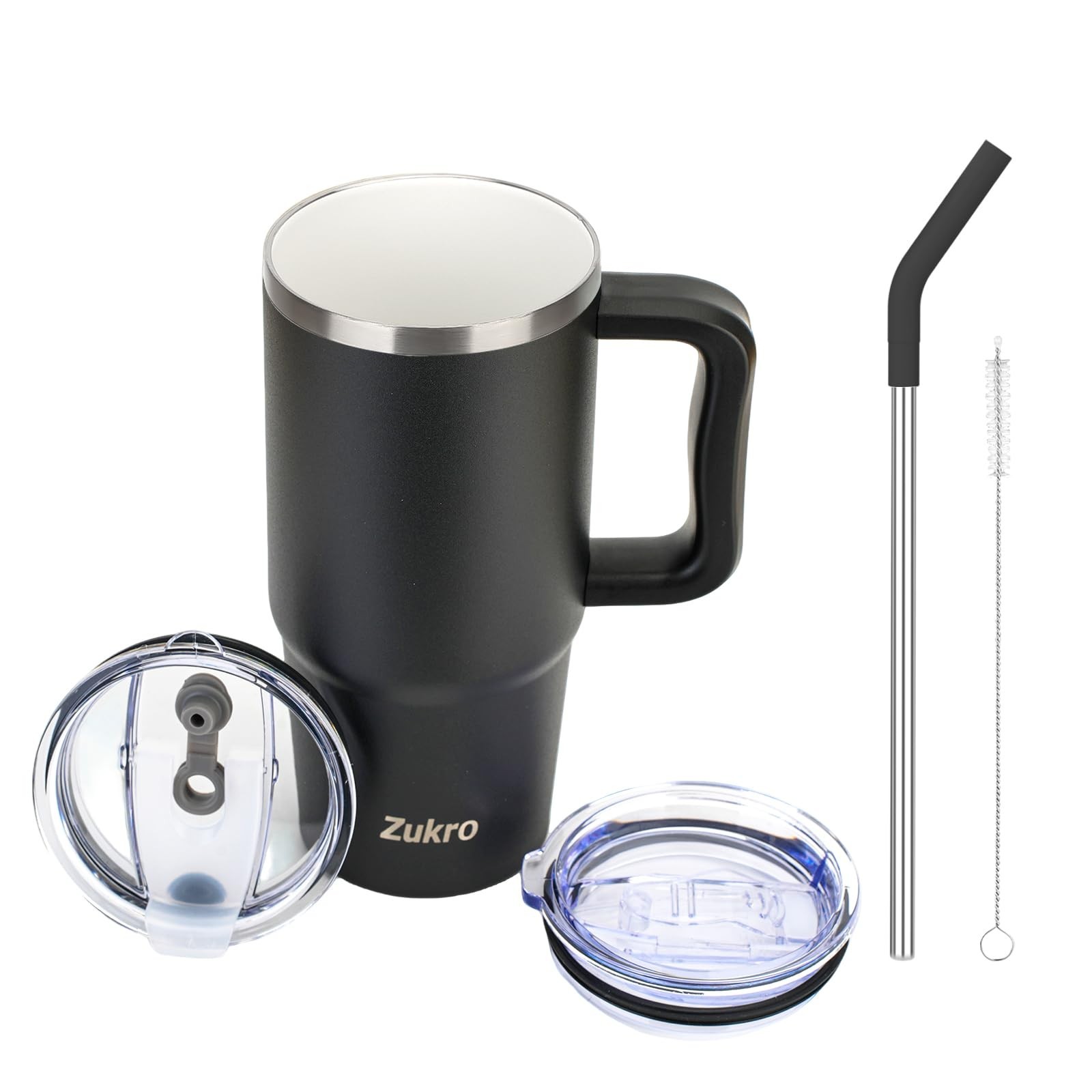 Zukro 24 oz Ceramic Lined Tumbler with Handle and Straw, No Metal Taste, Insu...