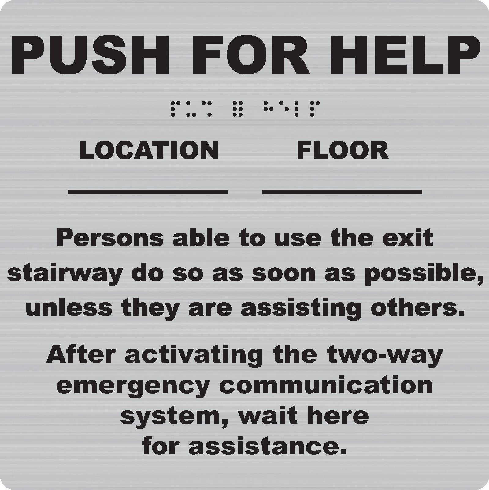 Talkaphone ETP-SIGN-PFH3 Instructional Sign PUSH FOR HELP (NEW IN BOX)