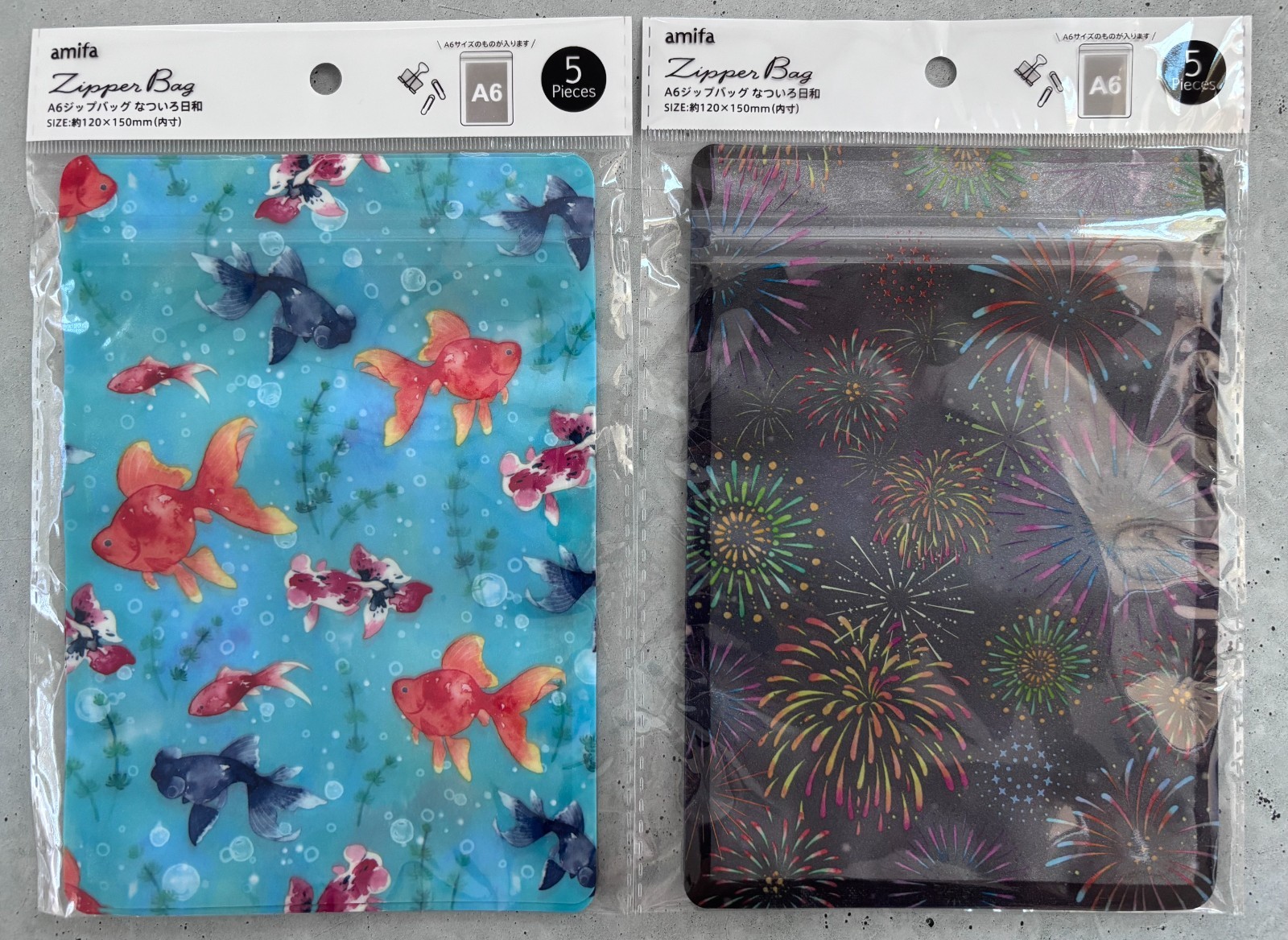 mifa Japanese Summer Zipper Bags Set Fireworks Goldfish A6 10 Bags Kawaii
