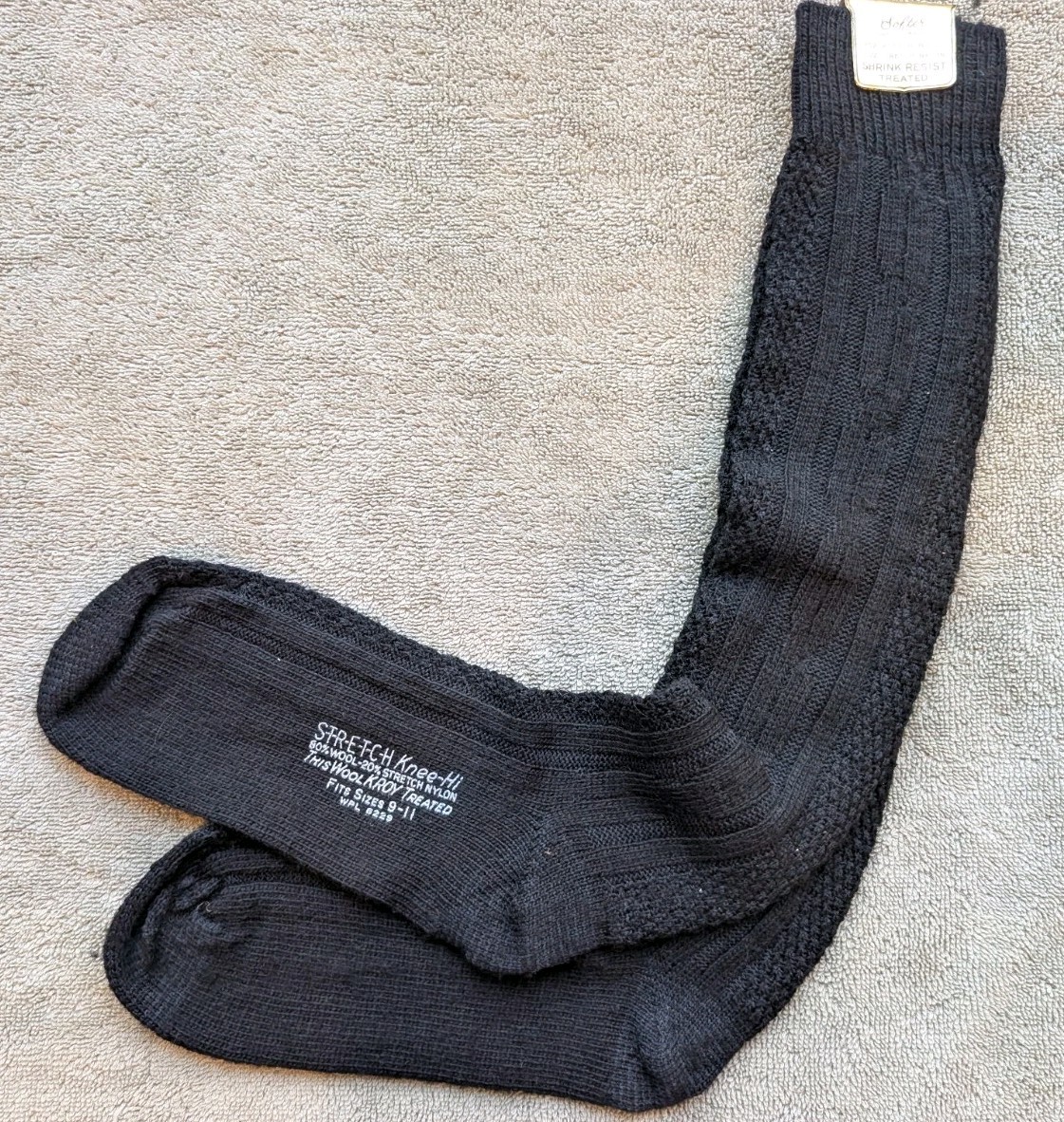 NOS Womens Vintage 80 Knee-Hi’s High Wool Socks Cable Black Sz 9-11