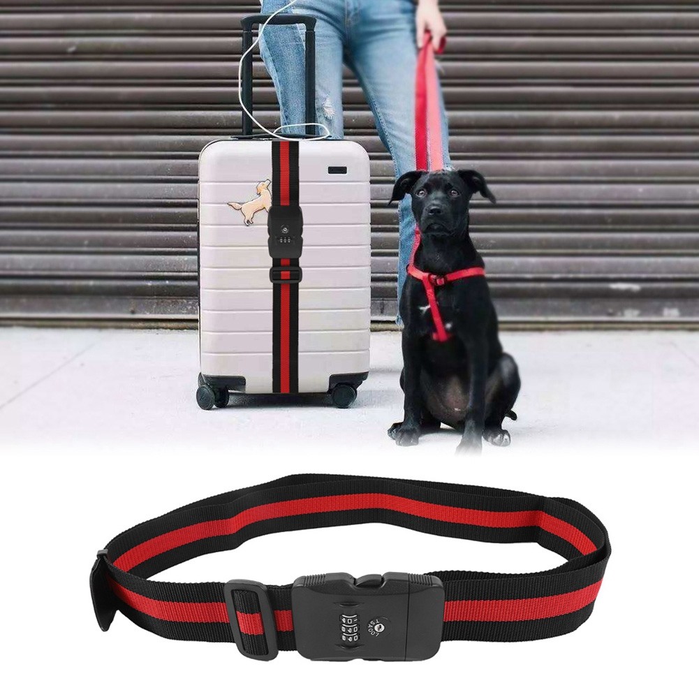 Luggage Strap Cross Travel Suitcase Belt TSA Combination Lock Black Red
