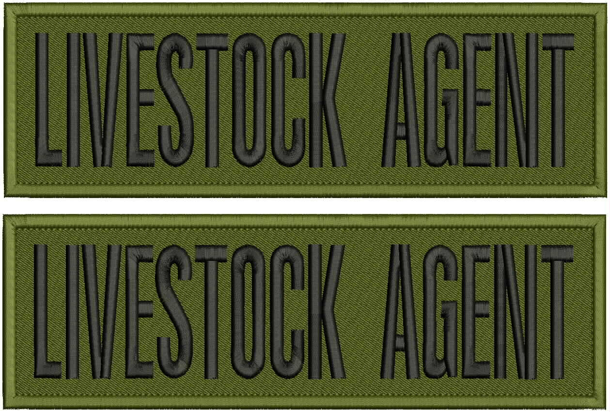 LIVESTOCK AGENT 2 EMBROIDERY PATCHES 3X10'' VELCR@ ON BACK BLACK ON OD GREEN