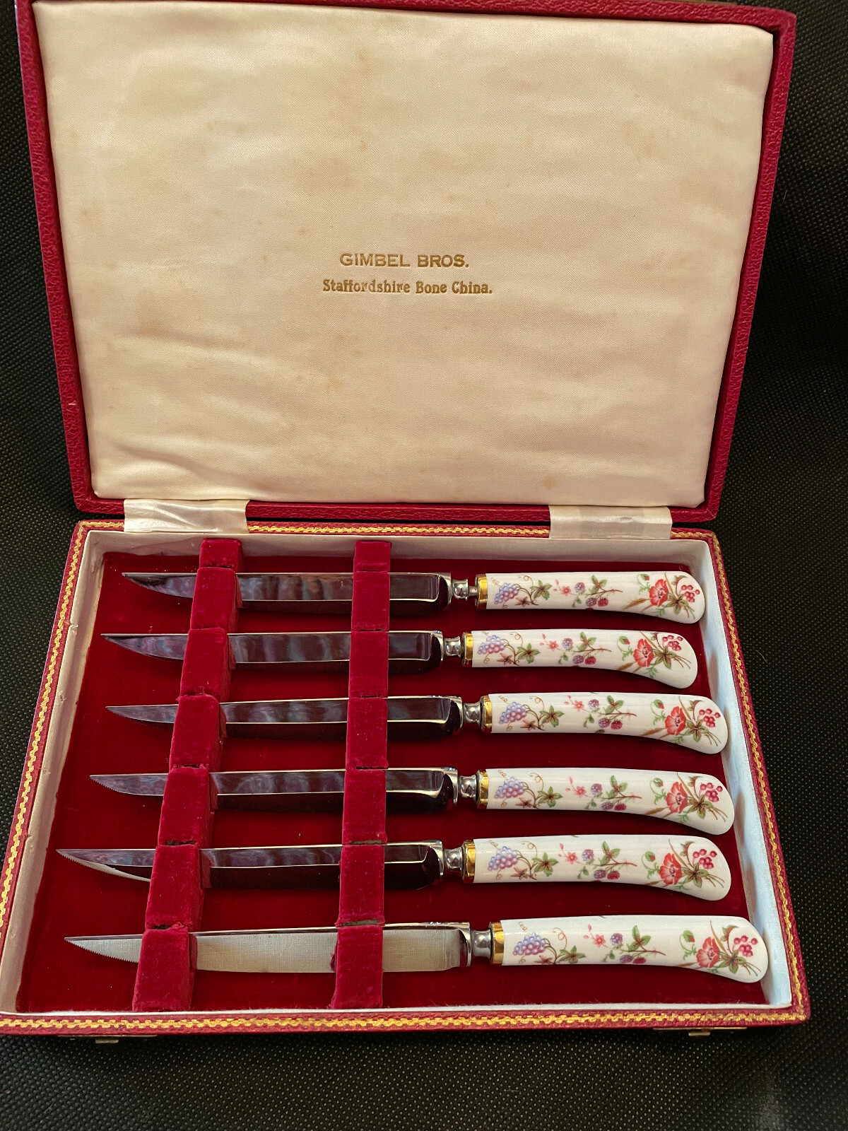Gimbel Bros Staffordshire/Sheffield England Bone china Handles Set of 6 Knives