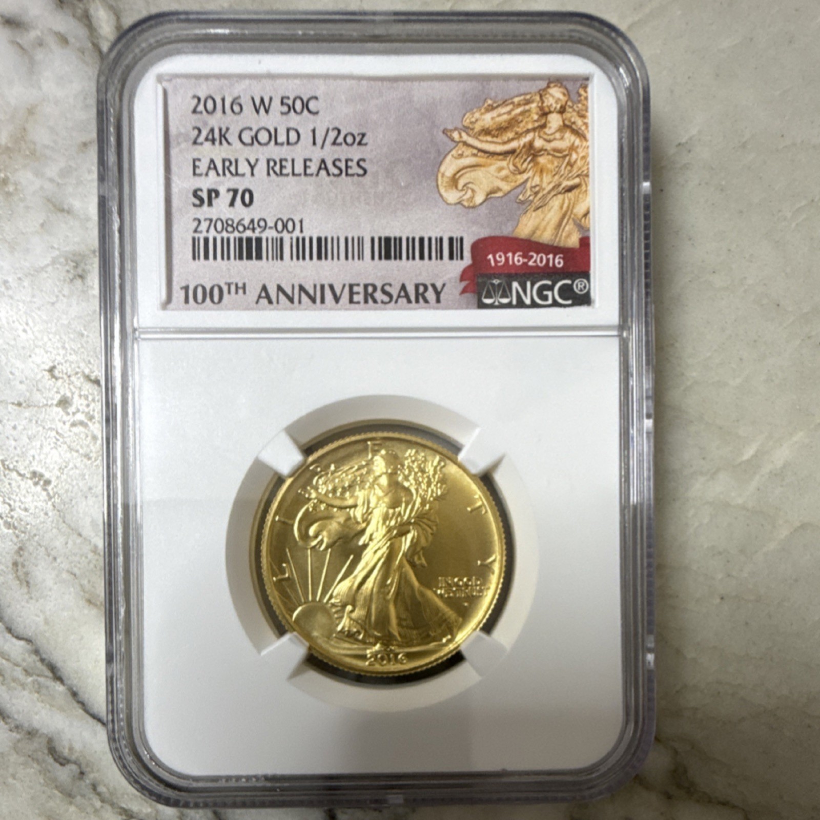 2016 W 50C 24K Gold Half Dollar SP70 NGC 100th Anniversary Commemorative