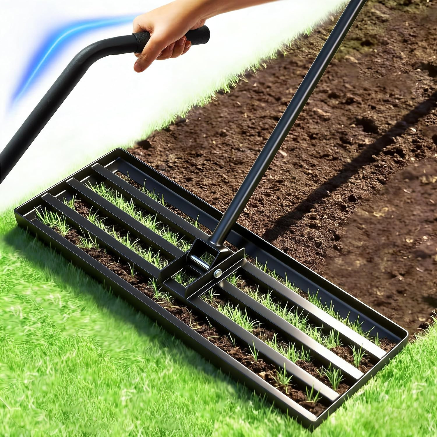 Lawn Leveling Rake, 30" X 10" Stainless Steel Head, Ergonomic Bent Handle, Level