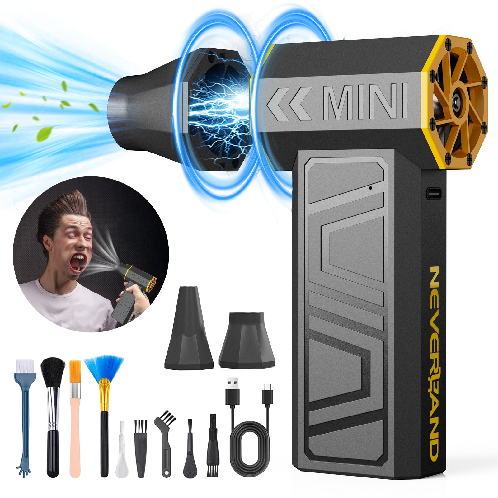 Portable Compressed Air Duster Mini Blower Rechargeable Cordless for Car Home PC