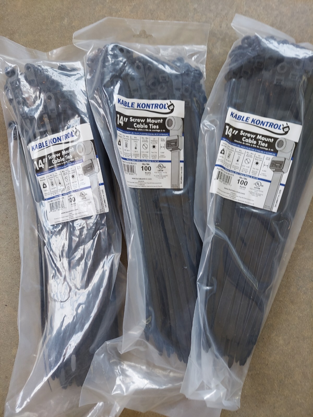 KableKontrol -- 14" Screw Mount Cable Ties, Rated for 120lb.