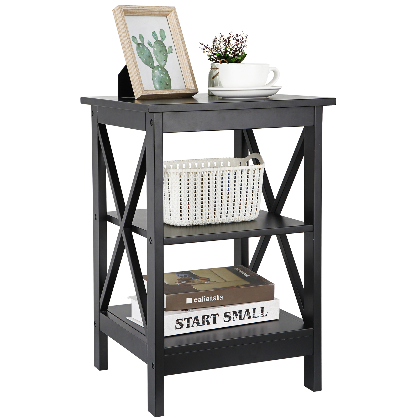 Portable Durable End Table Stand Beside TV Bed 3 Tier Saving Space for Bedroom
