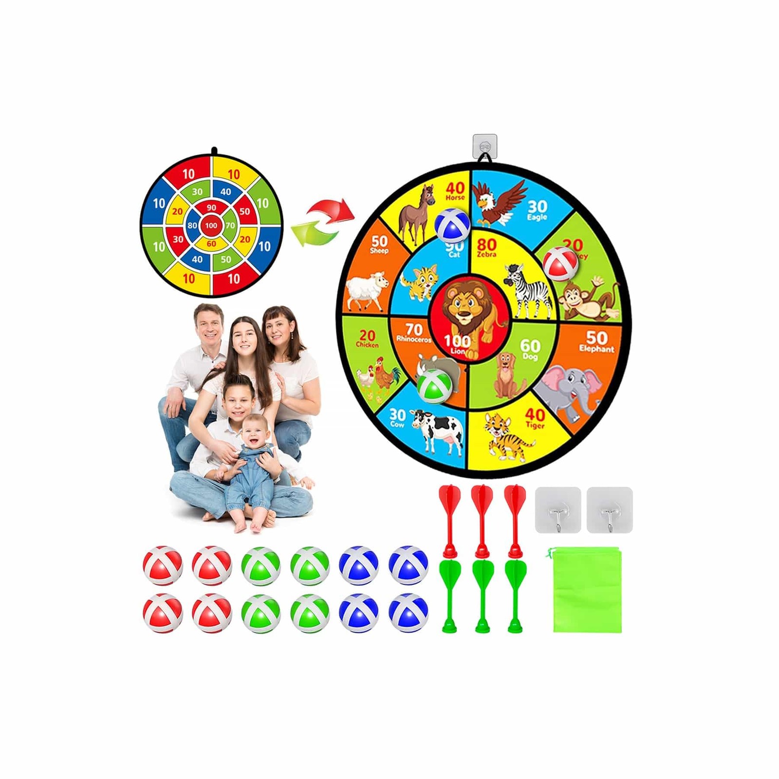 Kids Dart Board Game - 29" Double-Sided w/ Sticky Balls & Safe Darts 4-13 Yrs