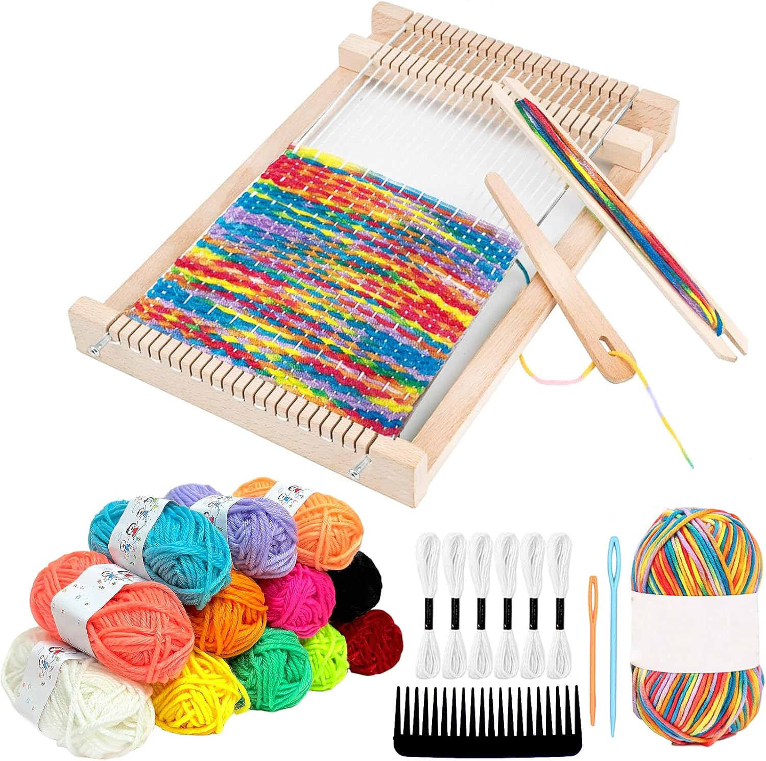 Wooden Weaving Loom Kit for Kids,Arts and Crafts Mini Weaving Loom with Colorful